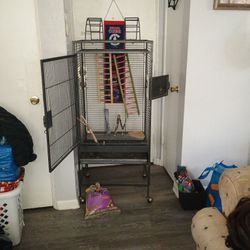 Medium Bird Cage  Lots Of Bird Stuff