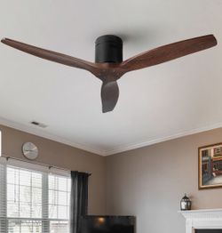 52 in. Low Profile Modern Farmhouse Solid Wood Ceiling Fan with 3 Blades, DC Reversible Motor