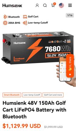 Humsienk 48V 150Ah Golf Cart LiFePO4 Battery with Bluetooth