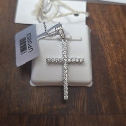 925 Sterling Silver Cross And Chain Diamond Cross