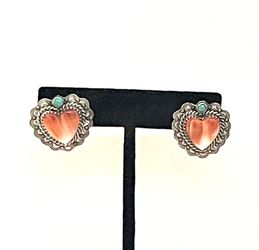 Sterling Turquoise & Orange Stone Earrings 