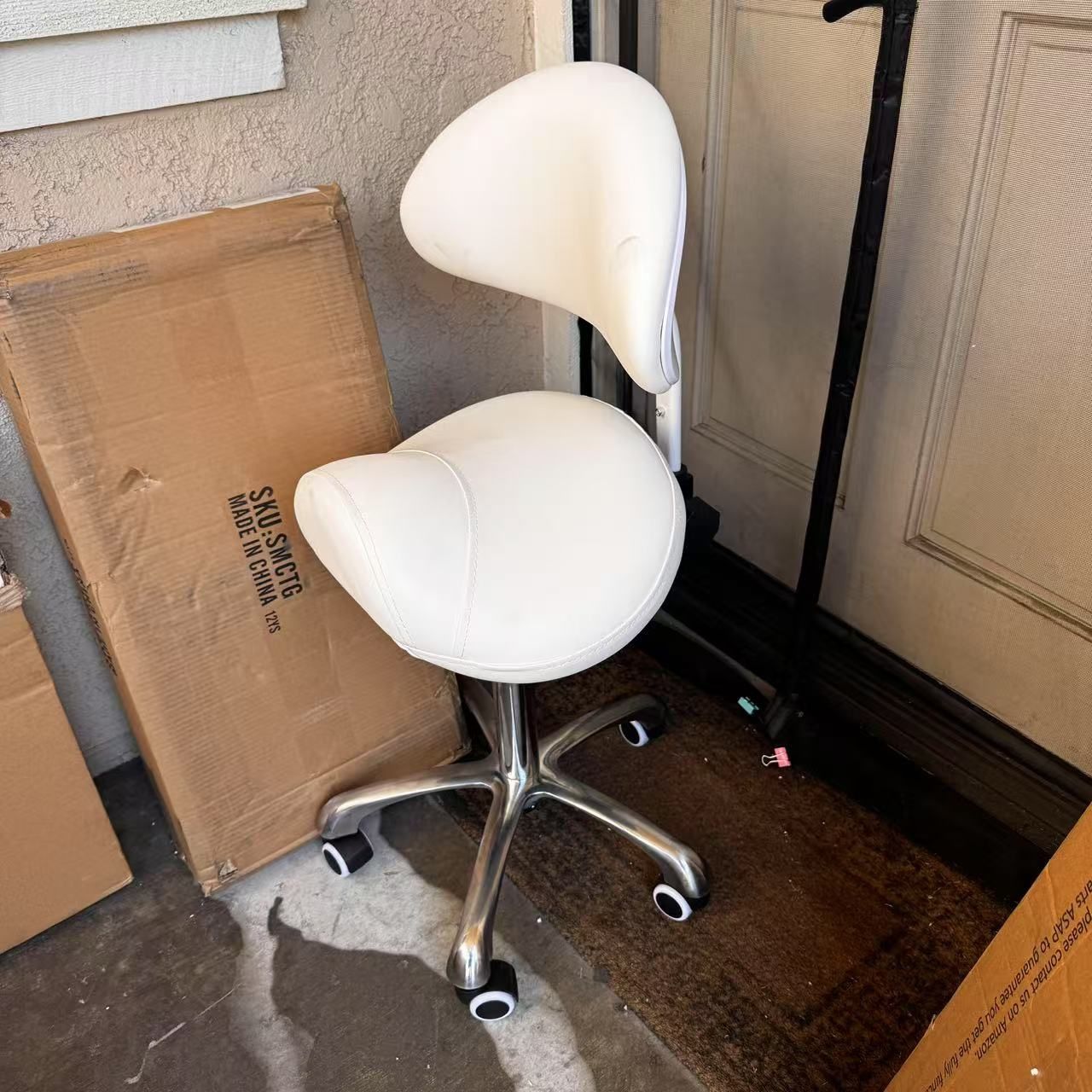 Saddle Stool Chair with Back Ergonomic Rolling Esthetician Seat