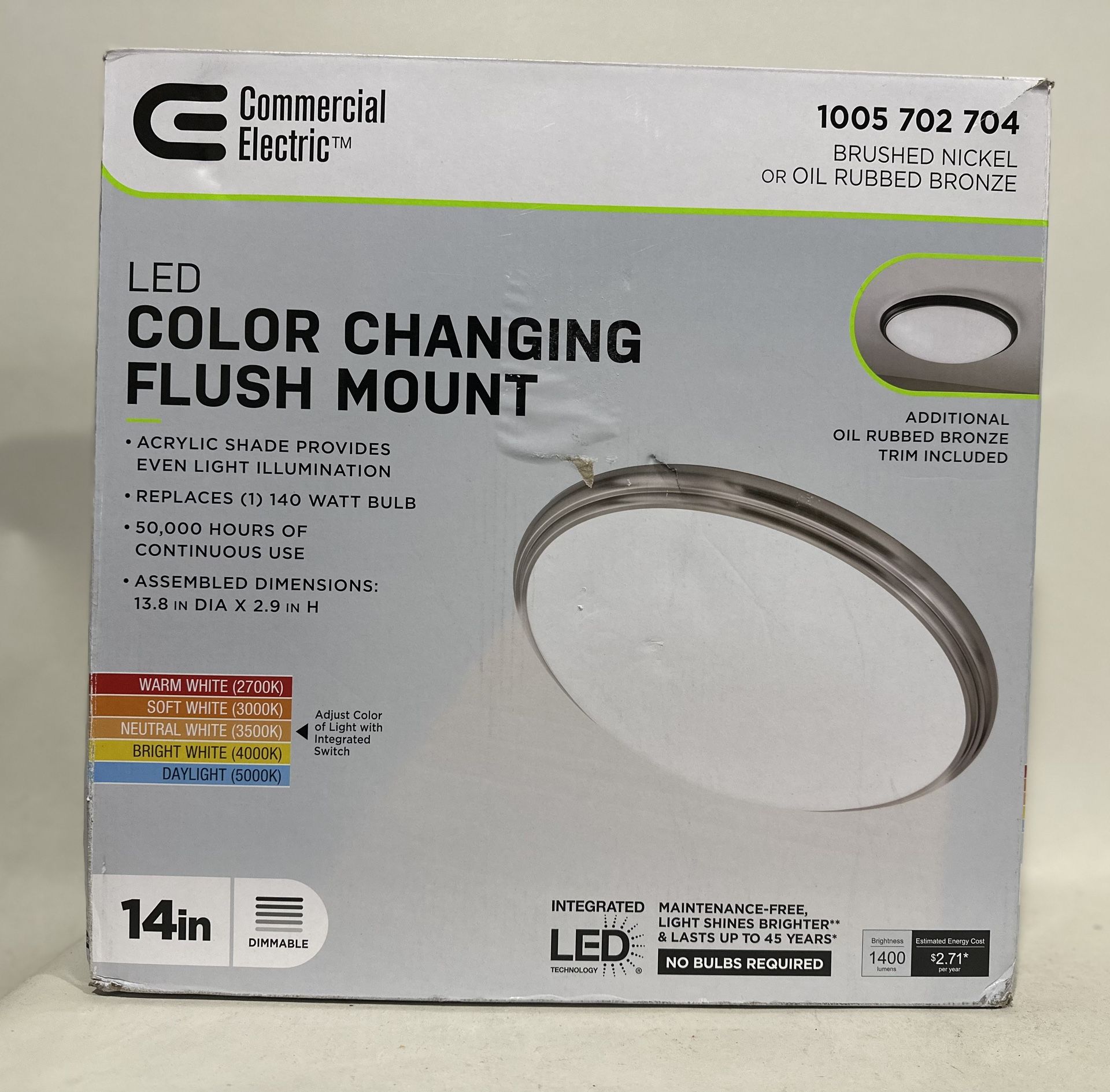 New Commercial Electric Flush Mount 14" LED Light Color Temps Interchangeable Trim