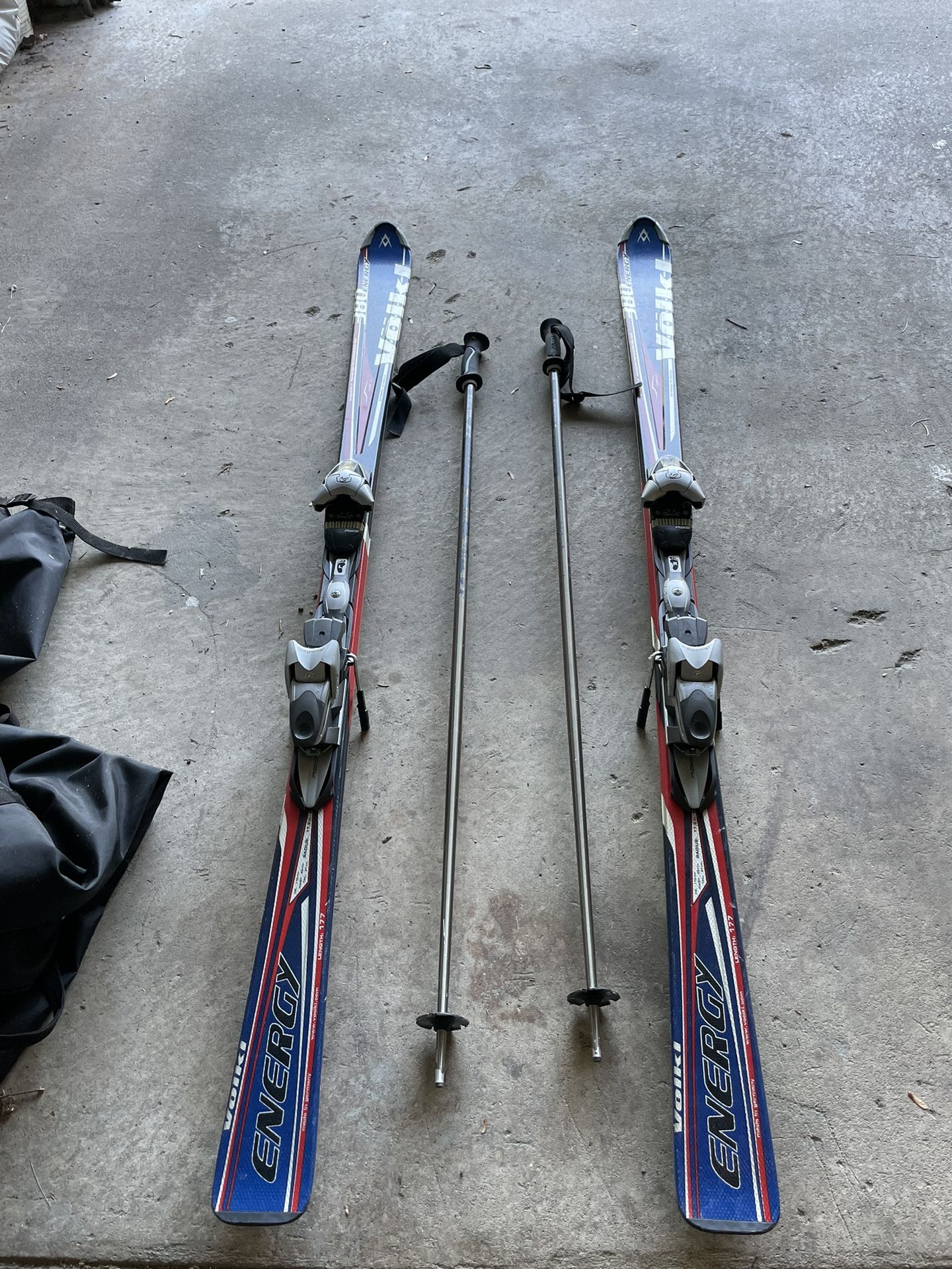 Vokl Downhill Skis, Poles, And Bag