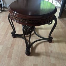 Ashley Elegant Ornate Cherrywood Iron Side  EndTable