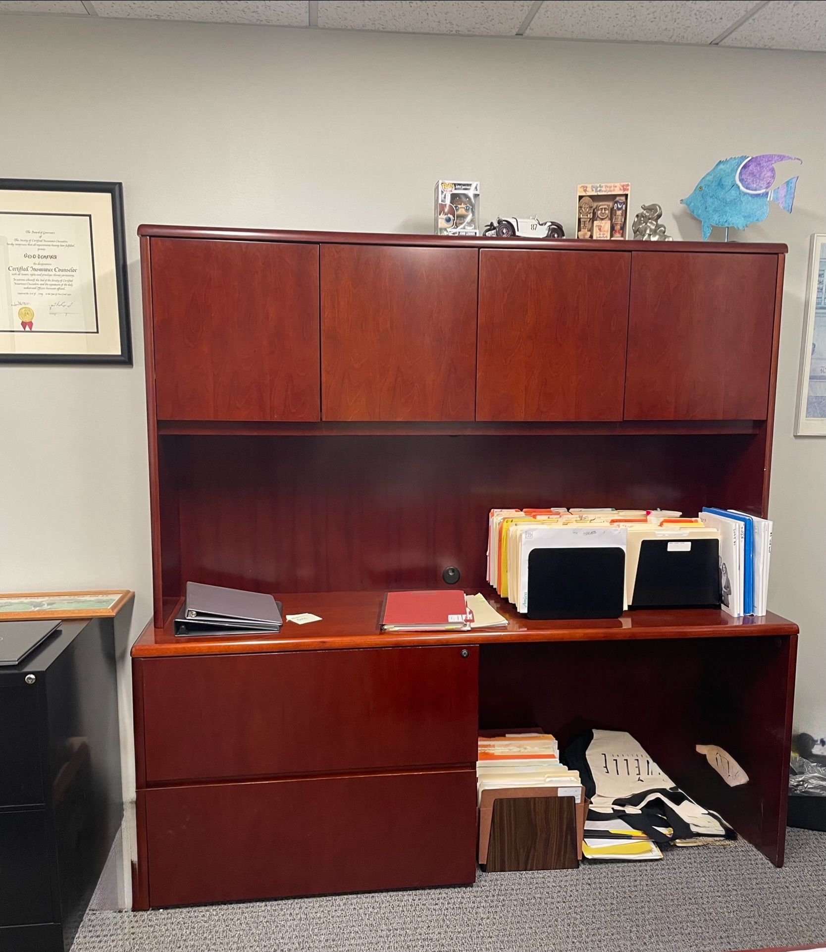 Cherry Wood Desk And Credenza 
