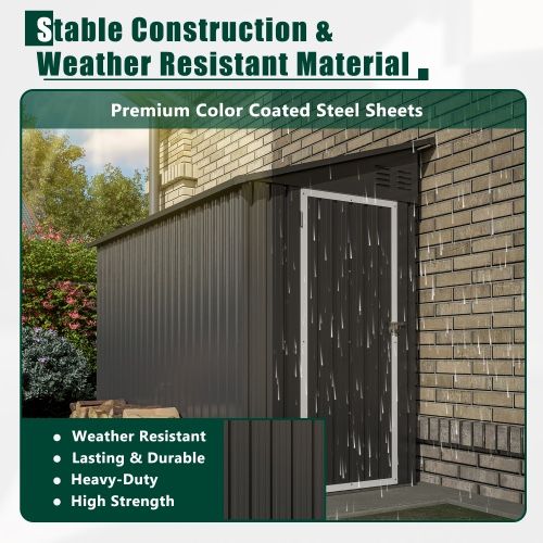 4' x 8' Metal Outdoor Storage Shed, Lean to Storage Shed, Garden Tool Storage House with Lockable Door and 2 Air Vents for Backyard, Patio, Lawn,Black