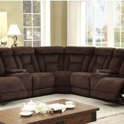 Brand New Chenille Brown Reclining Sectional Sofa
