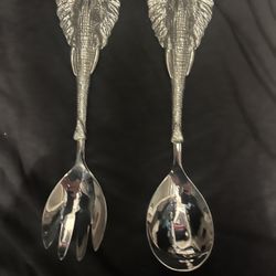Pewter Beautiful Serving Spoon And Fork