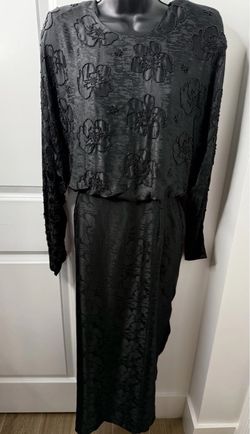 Nancy Johnson Black Silk Beaded Evening Gown Open Back Size 12