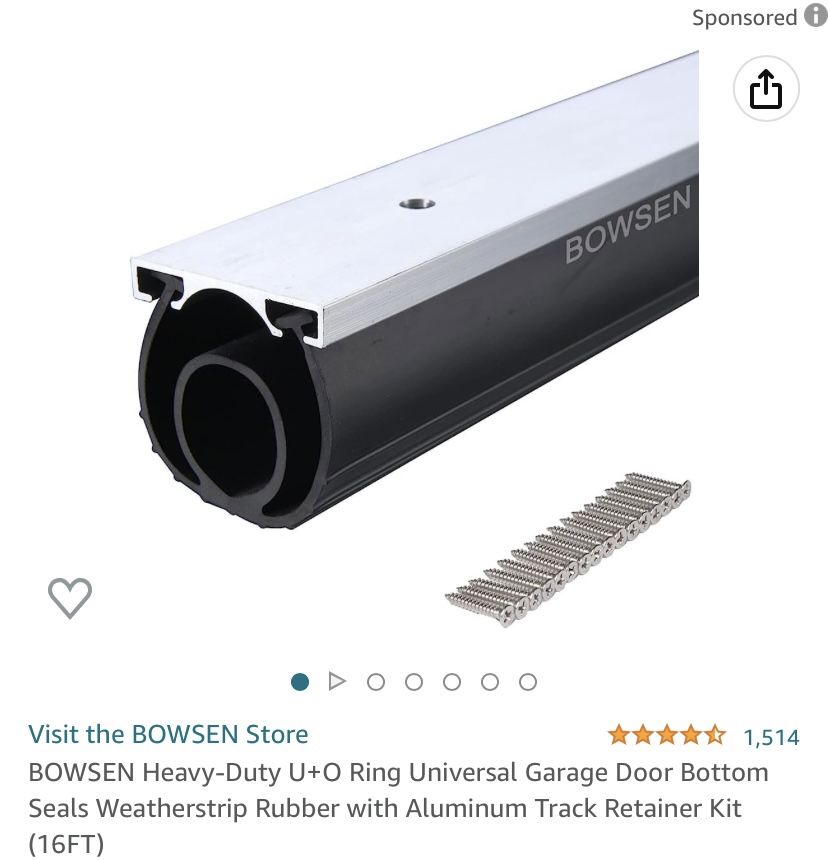BOWSEN Heavy-Duty U+O Ring Universal Garage Door Bottom Seals Weatherstrip Rubber with Aluminum Track Retainer Kit (16FT)