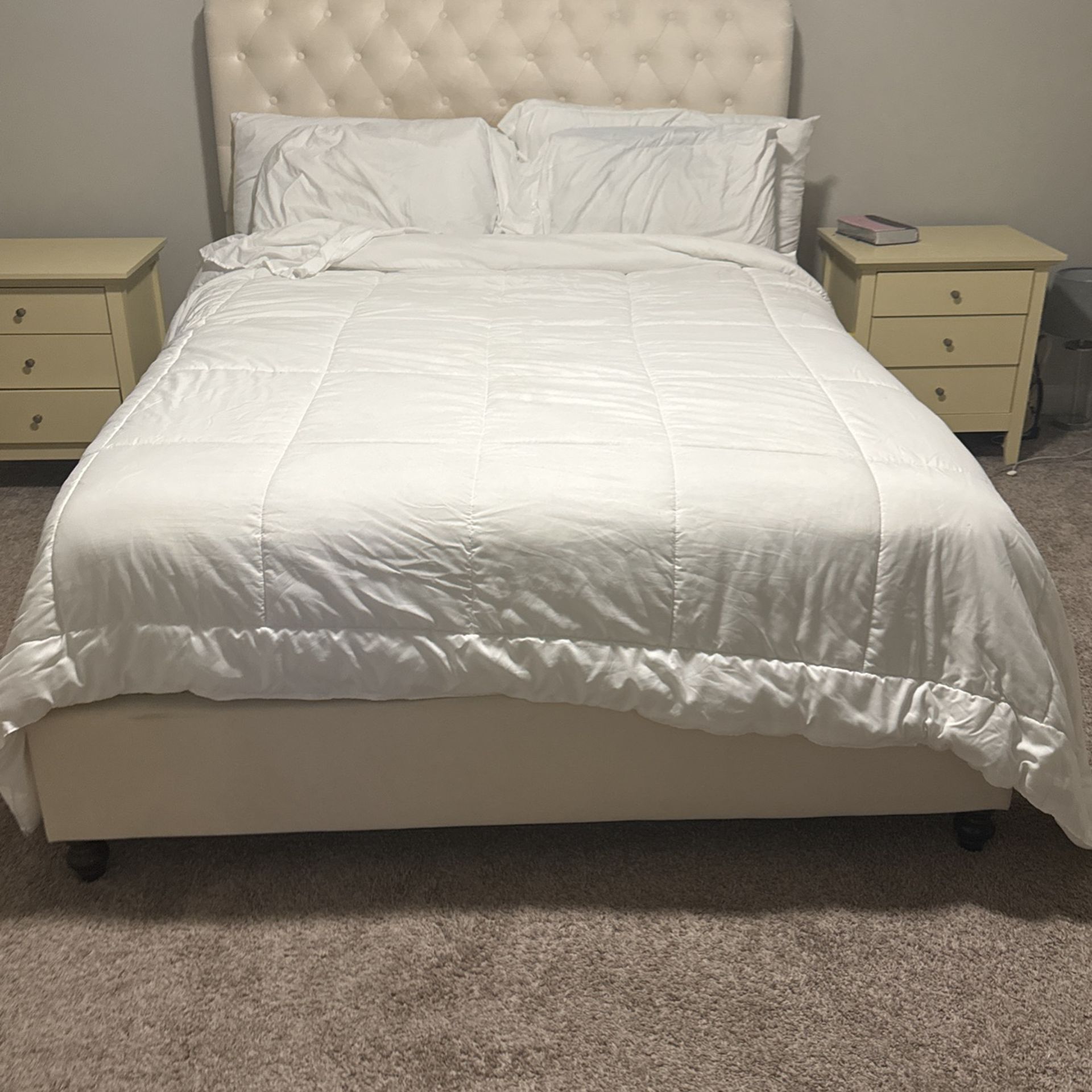 Queen Platform Bed Frame And Night Stand Set 