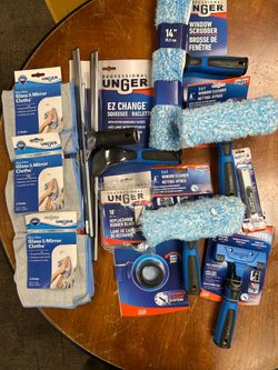 Marketplace title  Unger Professional Window Cleaning Tool Lot — Squeegees, Scrubbers, Scraper, Cloths