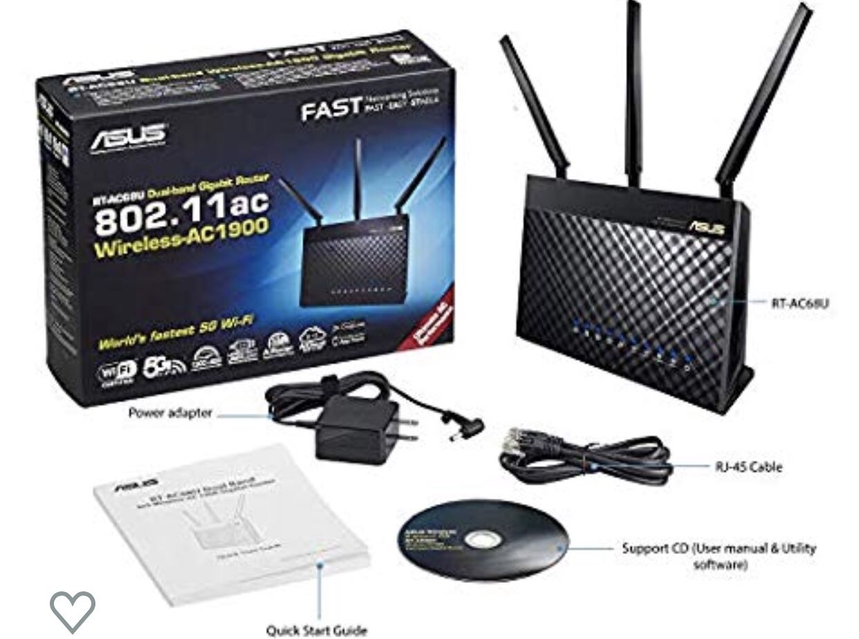 Asus AC1900 Dual Band Gigabit WiFi Router with MU-Mimo, Aimesh for Mesh WIFI System, Aiprotection Network Security Powered by Trend Micro, Adaptive Q