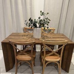 Real Solid Wood Dining Table & 4 Chairs 
