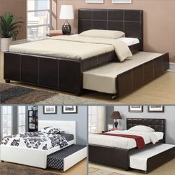Full Twin Size Expresso Trundle With Ortho Mattress Colchon 