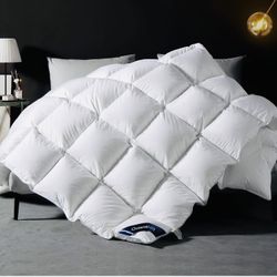 Goose Down Comforter Queen Size - All Season White Fluffy Feather Duvet Insert with Tabs, 780 Fill Power Weight for Luxury Hotel (Queen (U.S. Standard