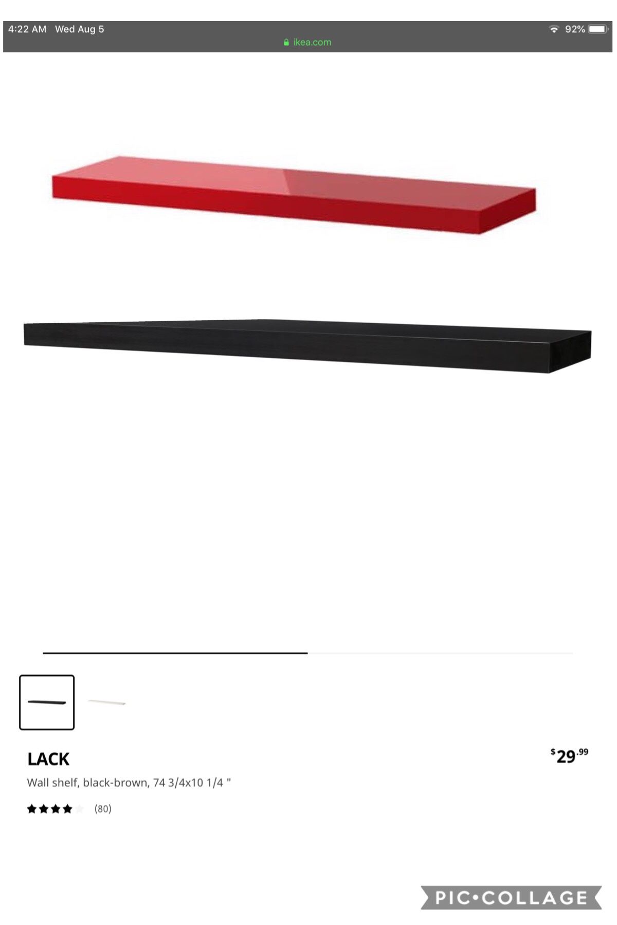 Two IKEA floating wall ledges / shelves (one long / one medium)