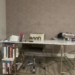 Gently Used Beautiful Marble White + Gold Desk