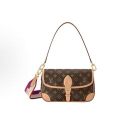 LOUIS VUITTON Diane PM Classic Old Flower Full Print Coated Canvas Cowhide Trim Armpit Bag Baguette Bag Handbag Shoulder Bag Small Size(s买家29）46