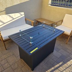 43" Propane Fire Pit Table,
50000 BTU Gas Fire Pits Table with
Removable Lid and Lava Rock,
Rectangular Fire Table with Cover, Black