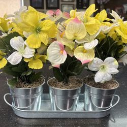 Artificial Yellow Flowers In Pots
