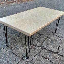 Blonde, Birch Plywood, Coffee Table With  Hairpin Legs