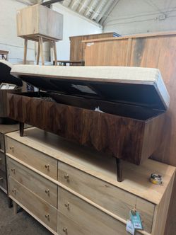 Handcrafted and upholstered storage bench