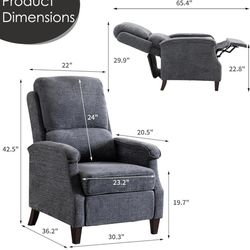 Sofa reclinable tapizada con respaldo empujable, sofa reclinable de tela moderna ajustable, respaldo acolchado, sofá reclinable para sala de estar (gr