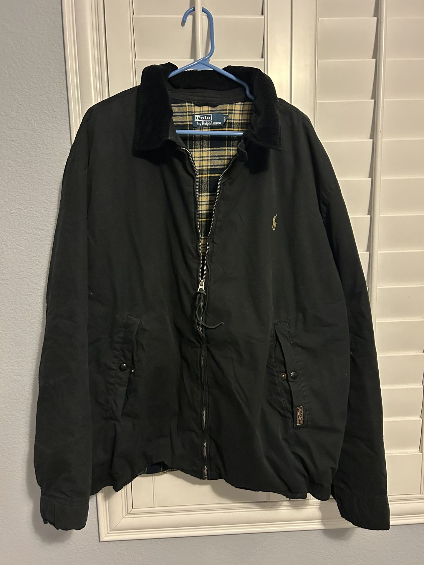 VTG Y2K 90s POLO RALPH LAUREN FLANNEL LINED BLACK WINDBREAKER 