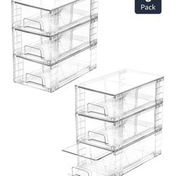 Vtopmart 6 Pack Medium Clear Stackable Storage Drawers,Acrylic Bathroom Makeup Organizer,Plastic Storage Bins For Vanity, Undersink, (1)