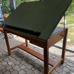 Oak Drafting Table Used But In Great Condition. With 2 Drawers.