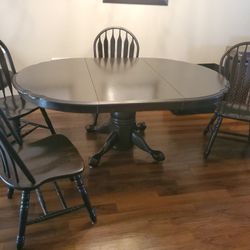 Solid Oak Black Table And Chairs