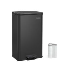  Can, 10.5 Gallon (40 L) Garbage Can, Large Step Trash Bin with Lid, Stainless Steel, Soft Close, 15 Trash Bags Included, Black ULTB540B40
