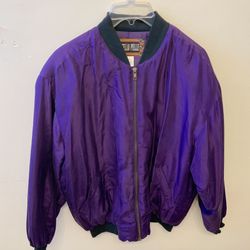 Vintage Otello Pelle Purple 100% Silk Jacket Shoulder Pads Unisex Bomber Small