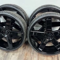 New set of 28 inch dub ballers gloss black wrapped in 295/25r28 lexani tires 6 lug ford 6x135 bolt pattern