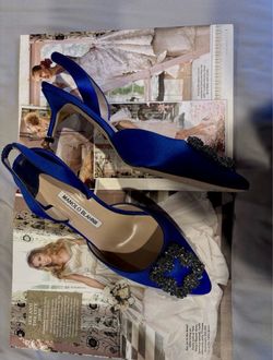 Manolo Blahnik Blue Satin Slingback Heels