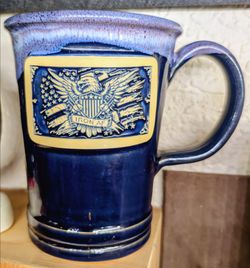 2024 Iron Bean Coffee Co. 2024 "IRON AF" Red/White/Blue (Deneen Pottery) 16 oz Commuter Mug