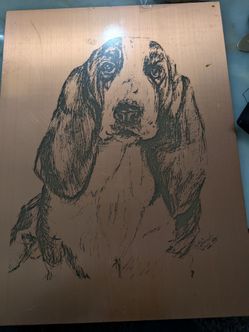 Copper etching of a basset hound