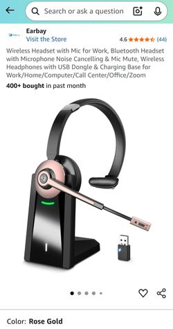 Bluetooth Wireless Headset w Microphone. Rose Gold. Office Supplies.