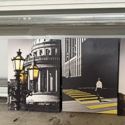 Black, Gold and white Architectural landscape Canvas Wall Art 