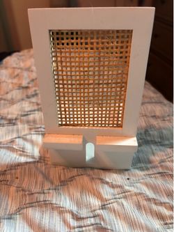 White wood with rattan back phone holder