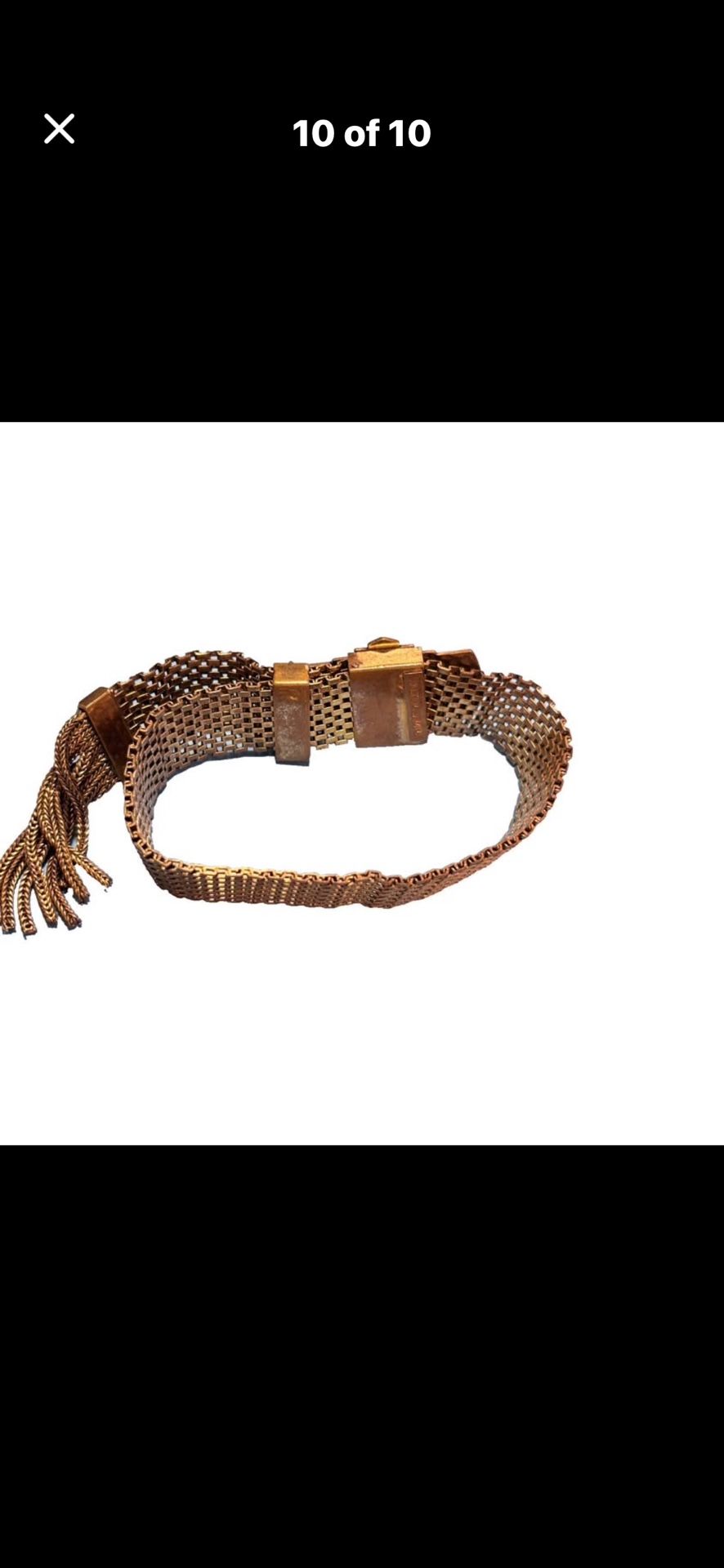 Walter Lampl Gold tone Mesh Slide Bracelet Tassel Fringe Victorian Revival/Deco