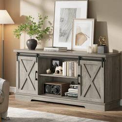 Farmhouse TV Stand with Sliding Barn Doors