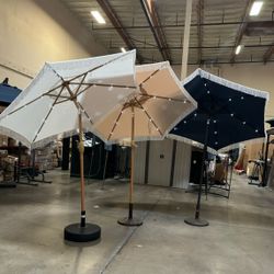 New 7.5’ Solar LED Light Tassel Umbrella with Fringe Outdoor Patio Pool Side Tilt 