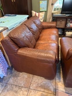 Brown Leather couch and Loveseat
