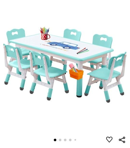 NEW!!! JIAOQIU Kids Table and Chairs, Kids Table (6 Chairs) Kids Table and Chair Set, Toddler Table and Chairs, Kids Table and Chair Set 5-8 Year Old