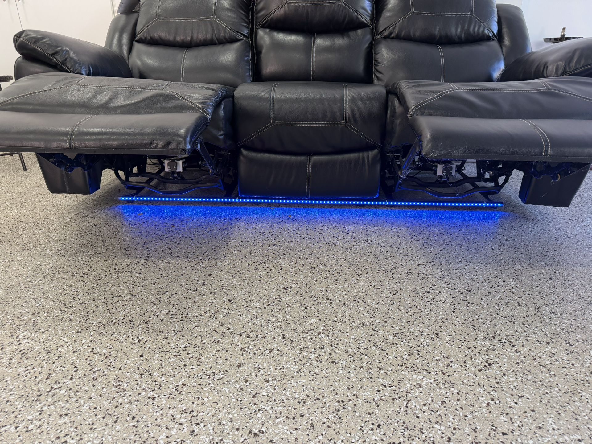Black Leather Reclining Sofa with LED Lights & USB Phone Charger