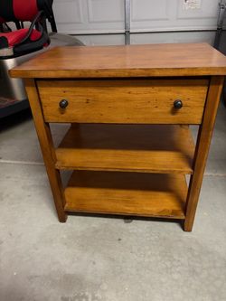 Wooden Side Table with Drawer and Shelves