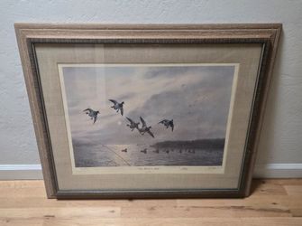 LES KOUBA SIGNED PRINT "Fog, Blocks & Bills" Vintage Wood Frame 30x35"
